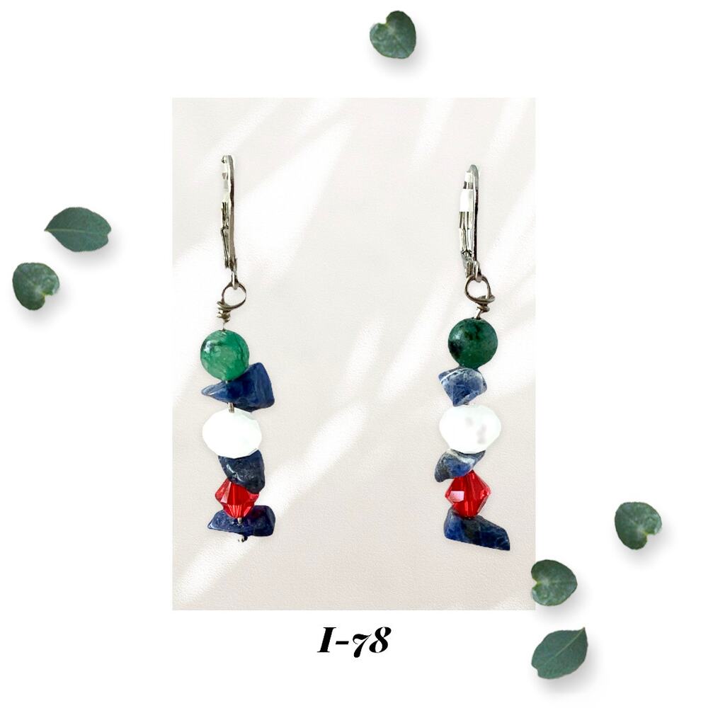 Sodalite Jean Blue Chip Moss Green Agate Siam Crystal Earrings